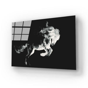 Running Horse in White Ink Glass Wall Art
