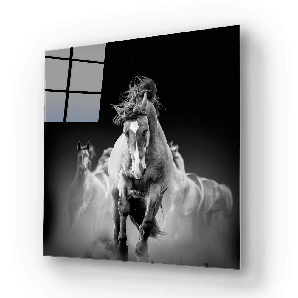 Running Horses Glass Wall Art