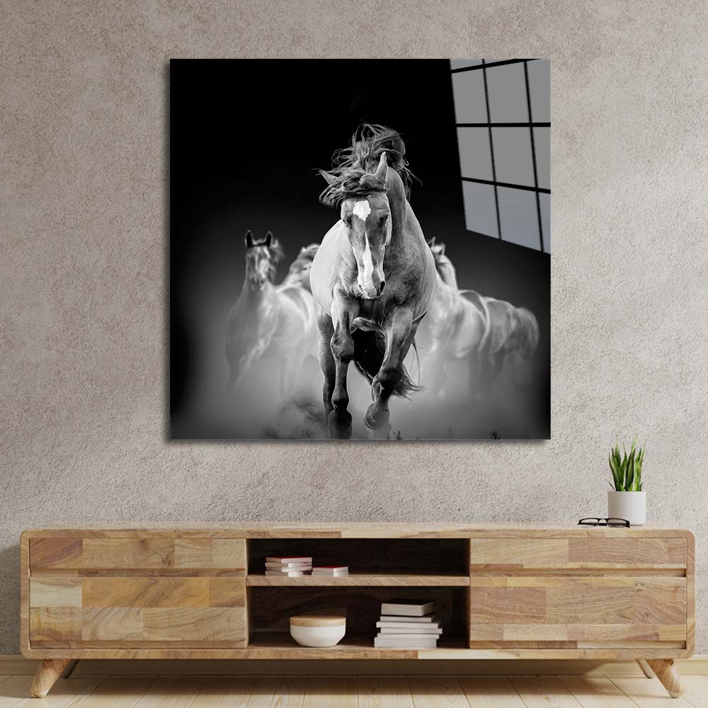 Running Horses Glass Wall Art