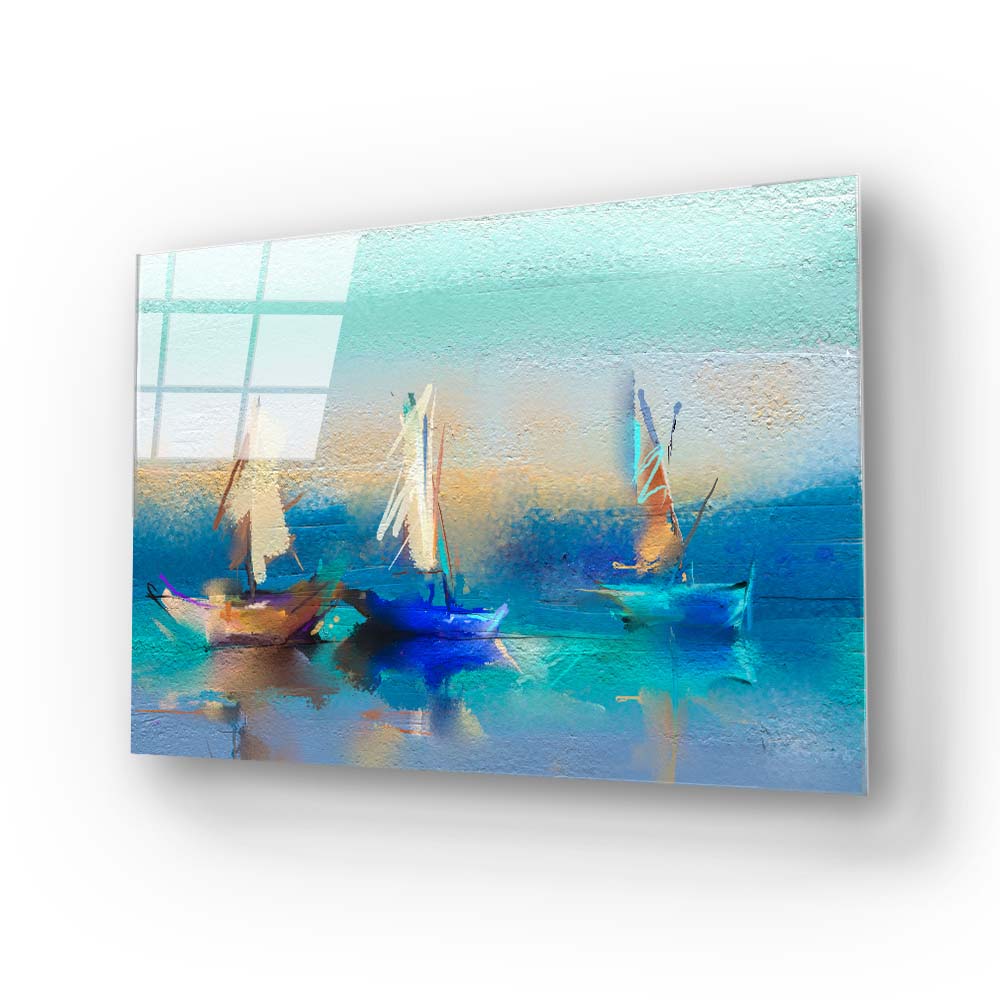 Sailing Boats Textured Painting Glass Wall Art