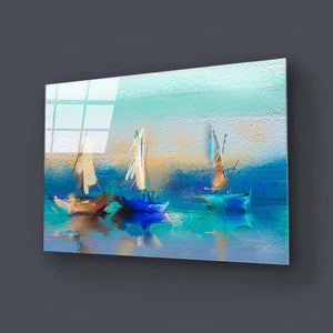 Sailing Boats Textured Painting Glass Wall Art