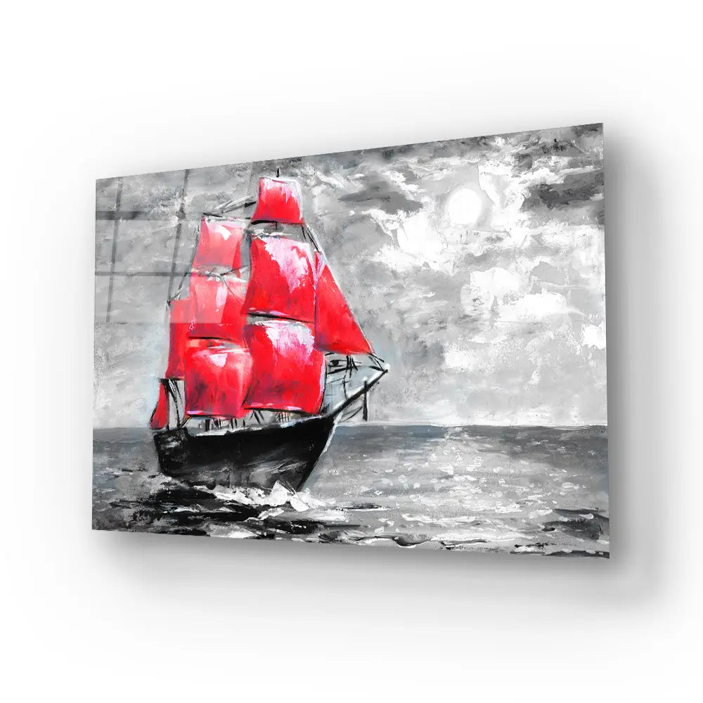 Scarlet Sails Ship Ocean Glass Wall Art