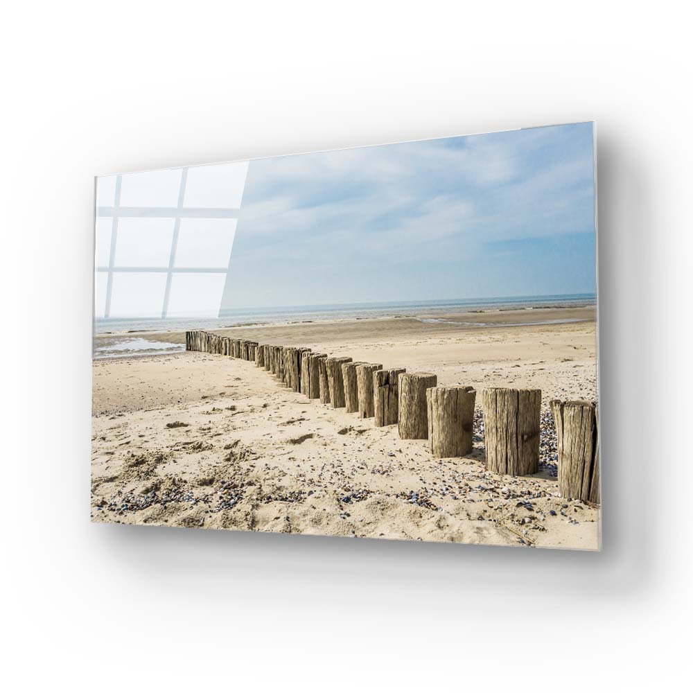 Scenic Beach Groins Glass Wall Art