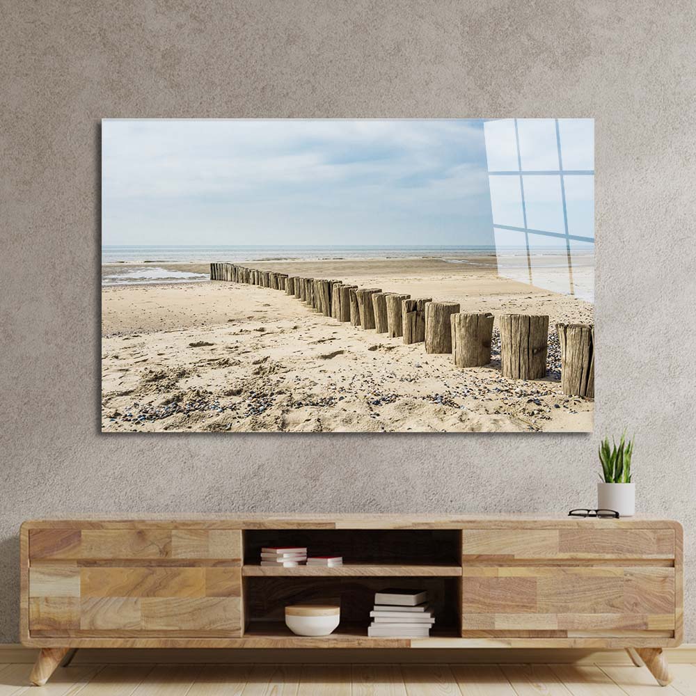Scenic Beach Groins Glass Wall Art
