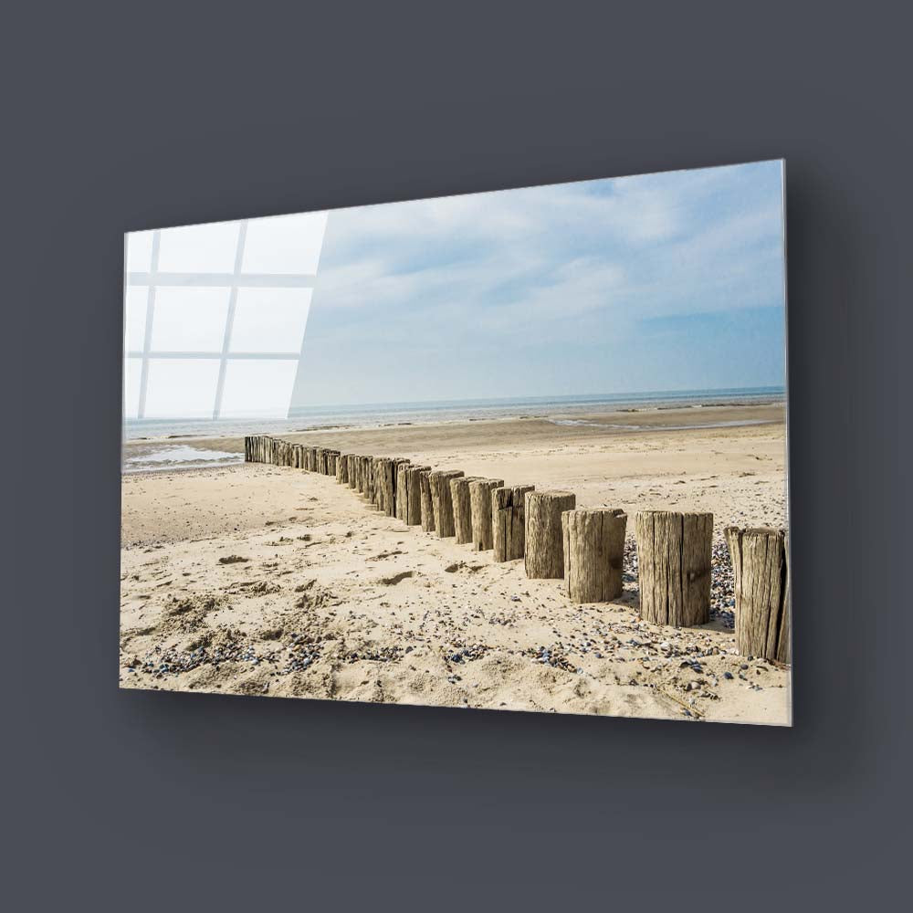 Scenic Beach Groins Glass Wall Art