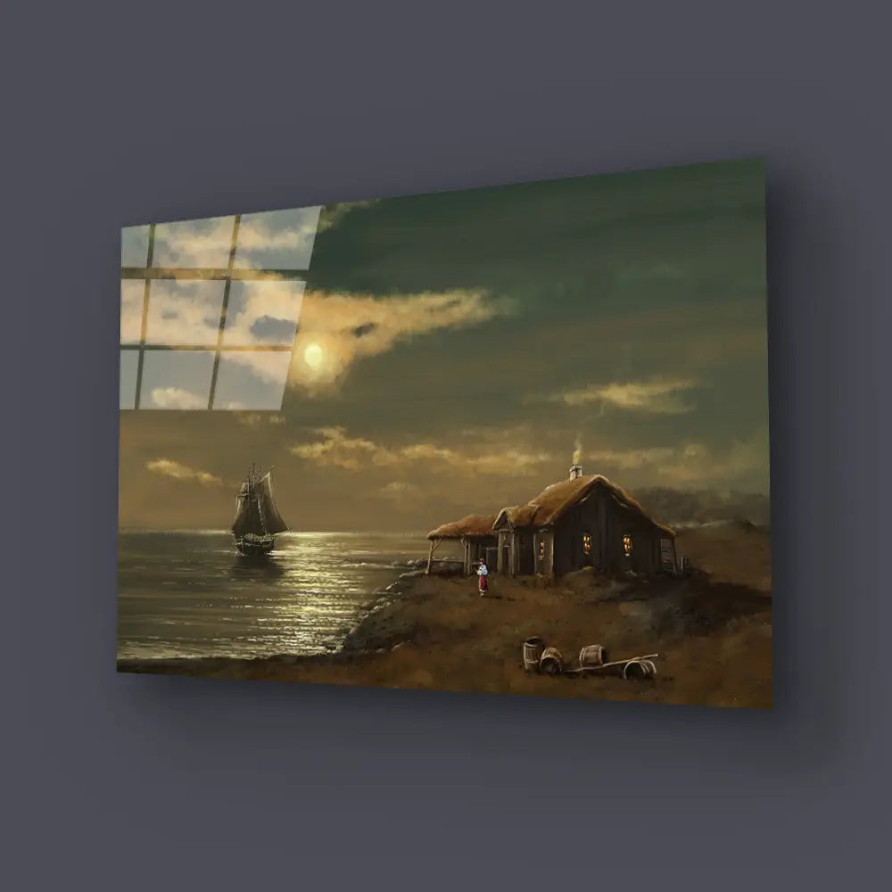 Sea Landscape Illustration Glass Wall Art