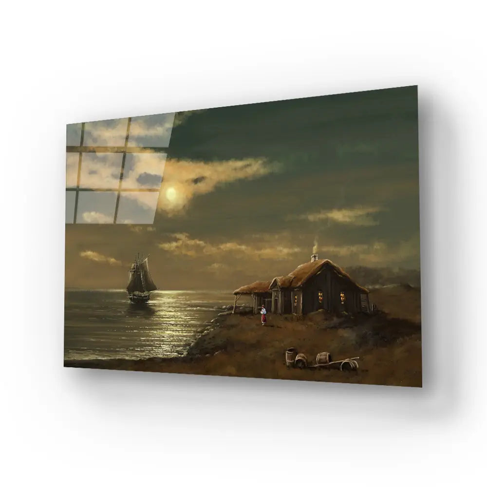 Sea Landscape Illustration Glass Wall Art