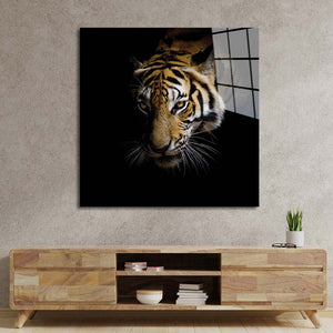 Side-Facing Tiger Glass Wall Art