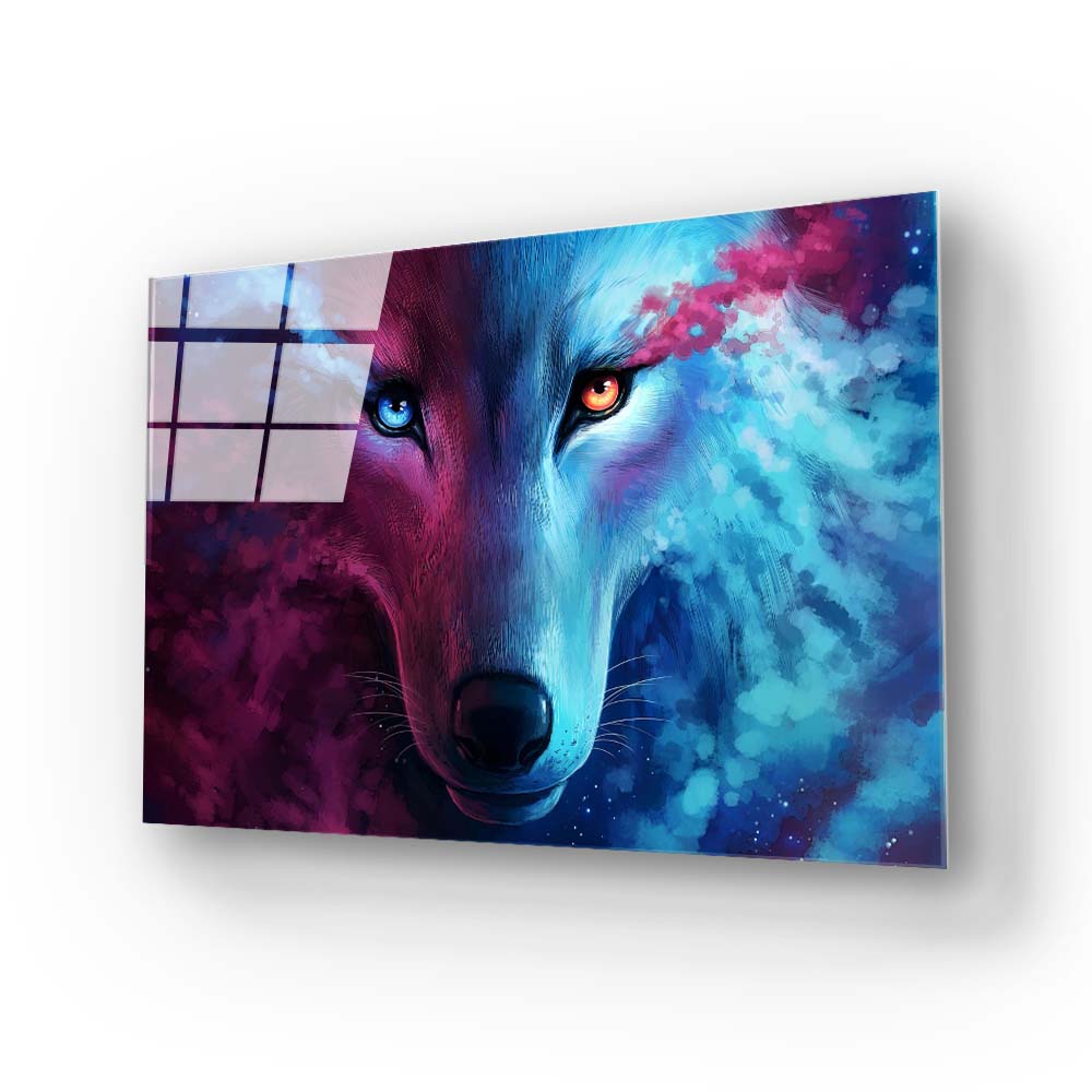 Snow Wolf Purple and Blue Glass Wall Art