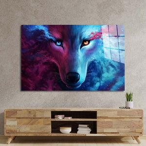 Snow Wolf Purple and Blue Glass Wall Art
