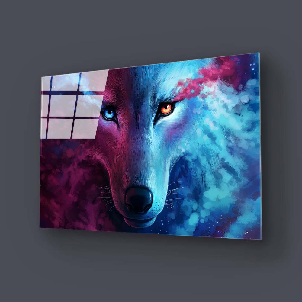Snow Wolf Purple and Blue Glass Wall Art