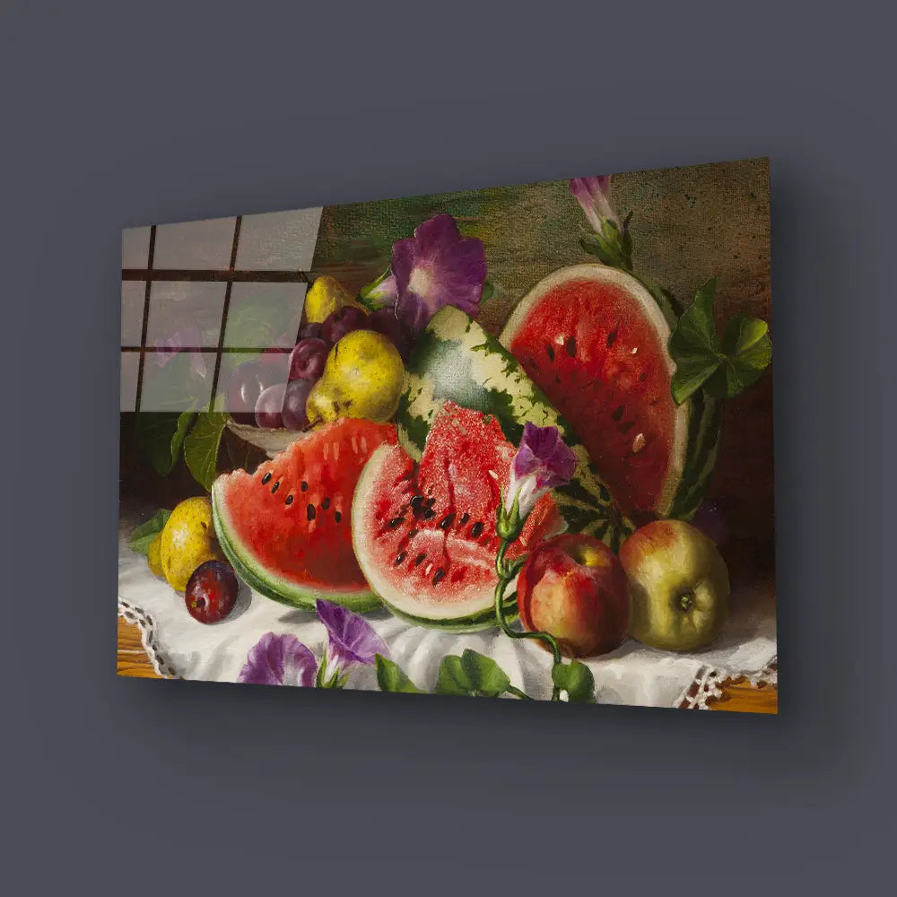 Still Life With Watermelon Glass Wall Art