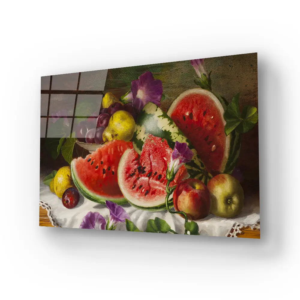Still Life With Watermelon Glass Wall Art
