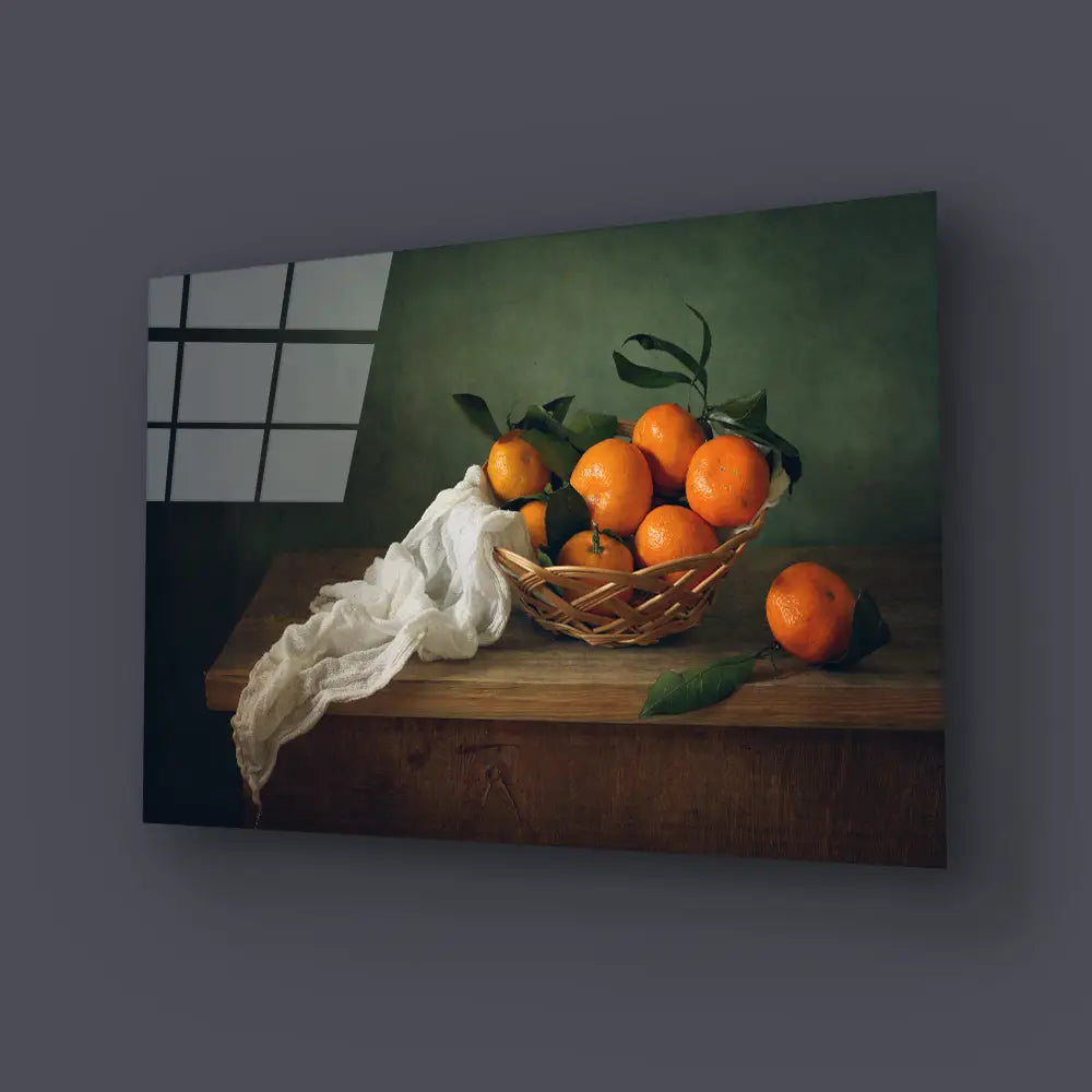 Still Life Mandarins Drapery Glass Wall Art