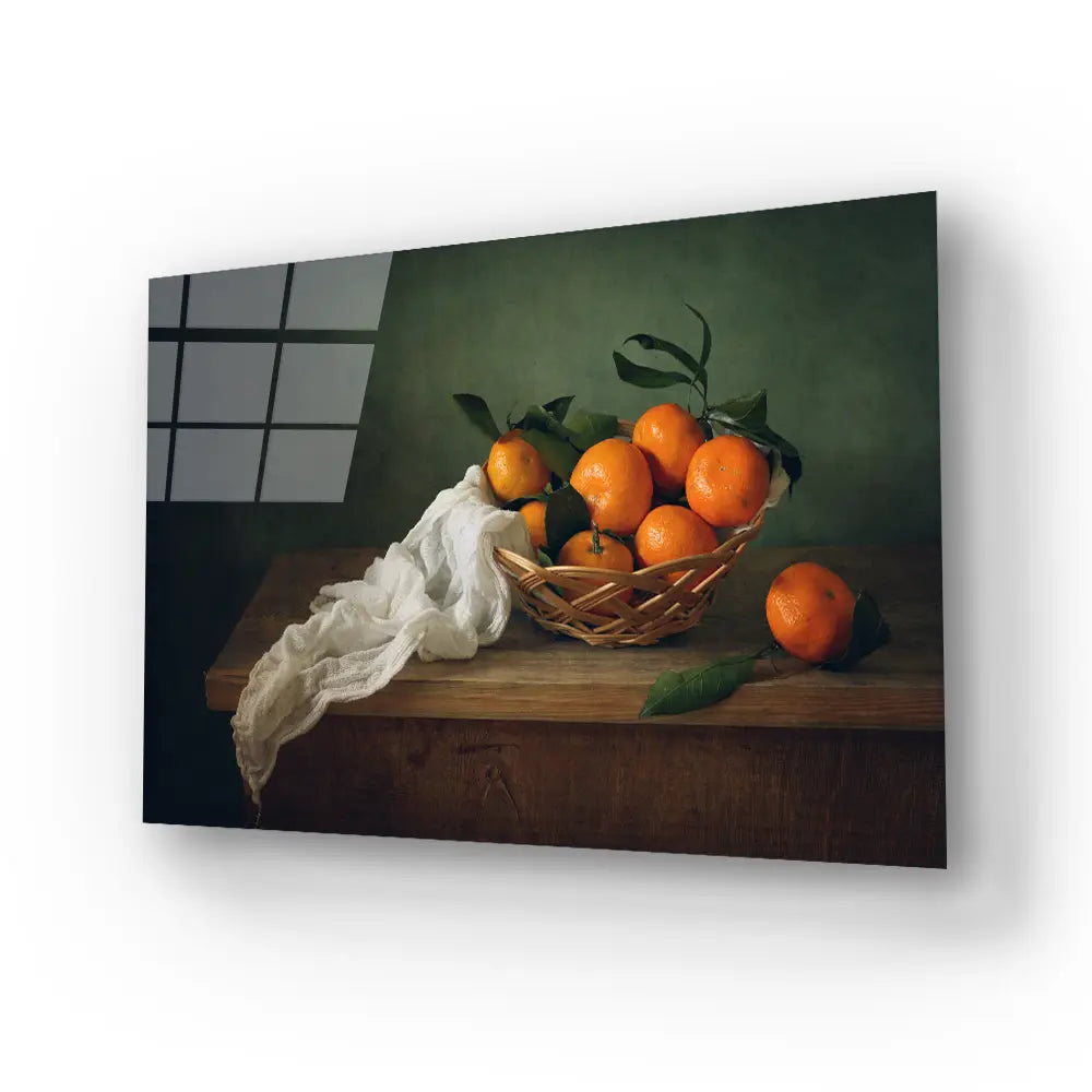 Still Life Mandarins Drapery Glass Wall Art