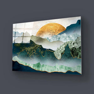Stylised Sunset Cut-out Illustration Glass Wall Art