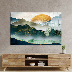 Stylised Sunset Cut-out Illustration Glass Wall Art