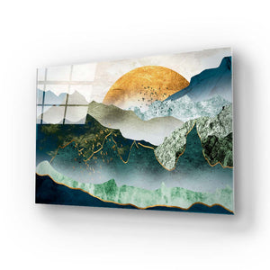 Stylised Sunset Cut-out Illustration Glass Wall Art