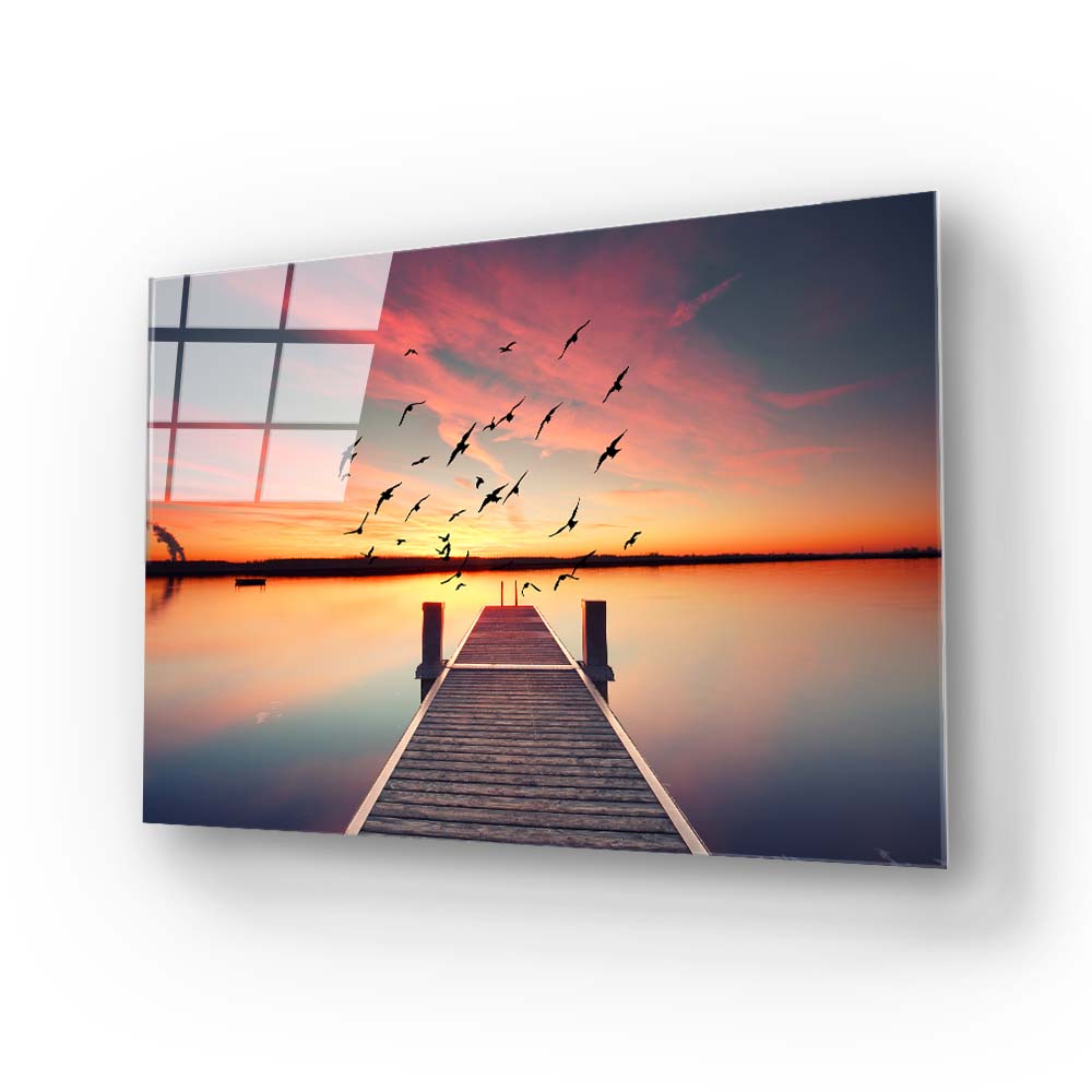 Sunset Pier Glass Wall Art
