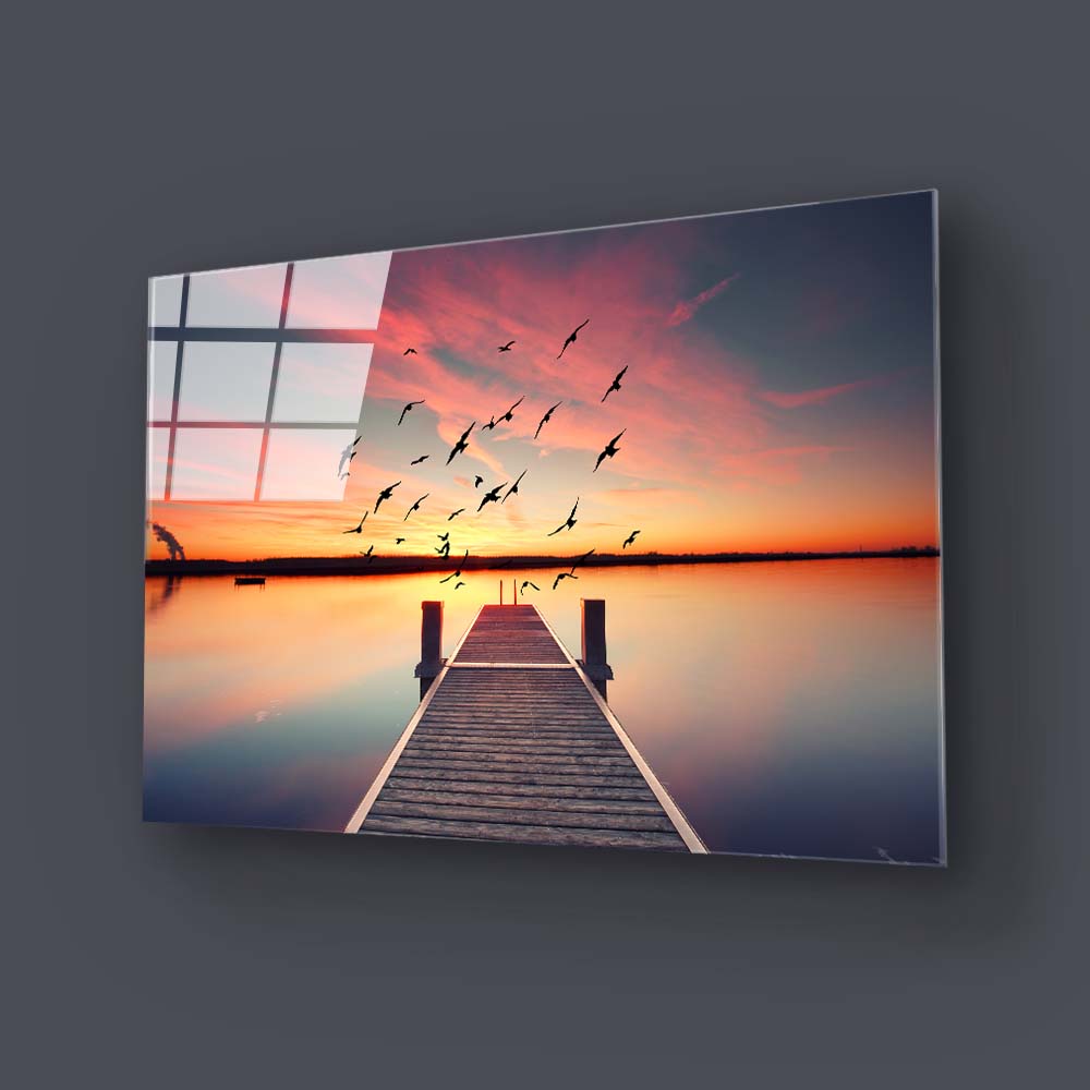 Sunset Pier Glass Wall Art