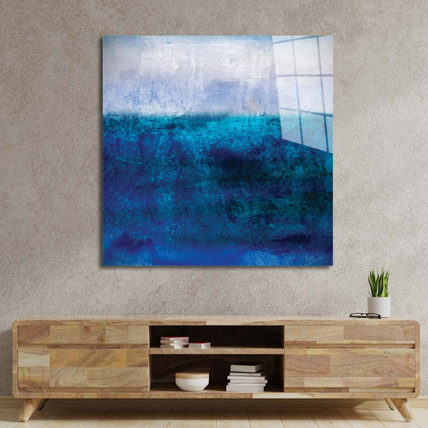 Textured Shades of Blue Glass Wall Art Glass Wall Art UK CreoDeCore