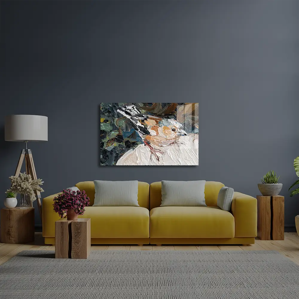 The Girl Lies Grass A Bird Sits Woman's Shoulder Glass Wall Art