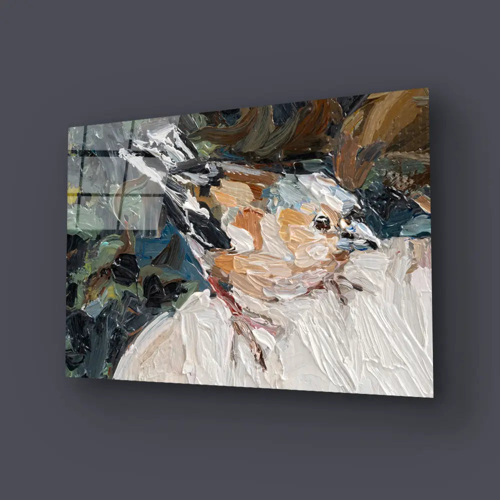 The Girl Lies Grass A Bird Sits Woman's Shoulder Glass Wall Art