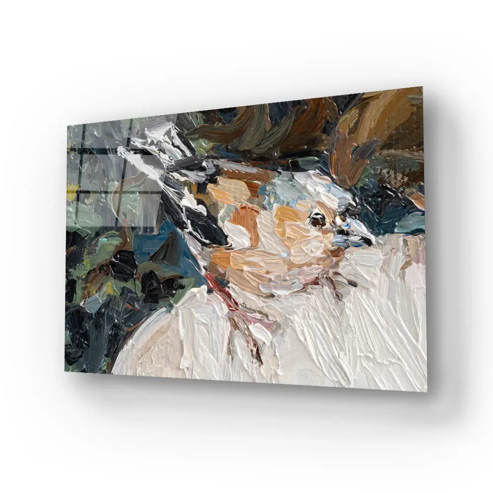 The Girl Lies Grass A Bird Sits Woman's Shoulder Glass Wall Art