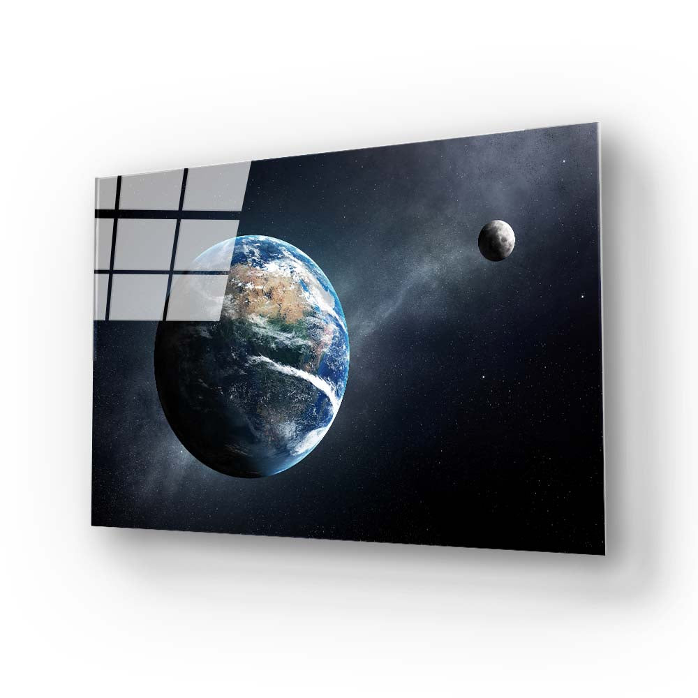 The Earth and Moon with the Milky Way Glass Wall Art