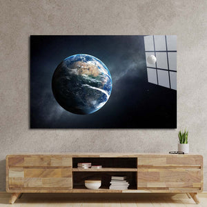 The Earth and Moon with the Milky Way Glass Wall Art