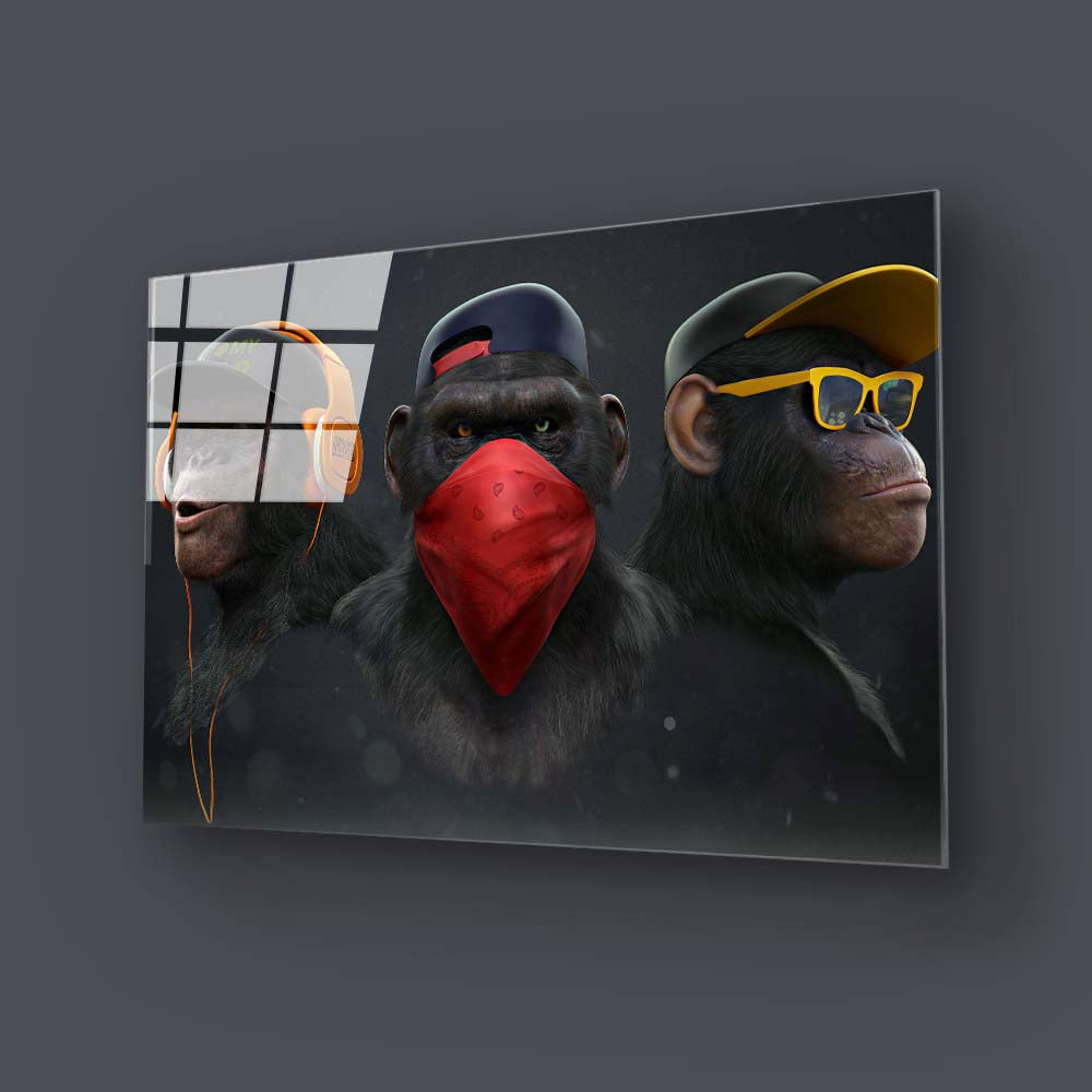 Three Wise Monkeys Glass Wall Art
