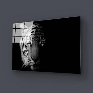 Tiger Black and White Glass Wall Art