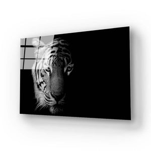 Tiger Black and White Glass Wall Art