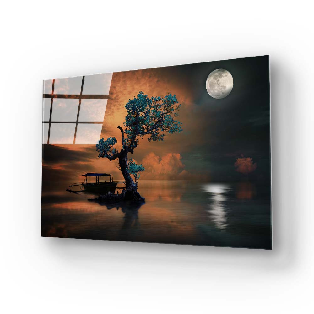 Orange Moon Glass Wall Art