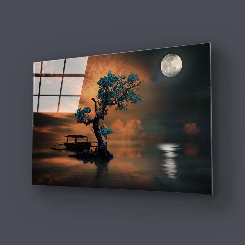 Orange Moon Glass Wall Art