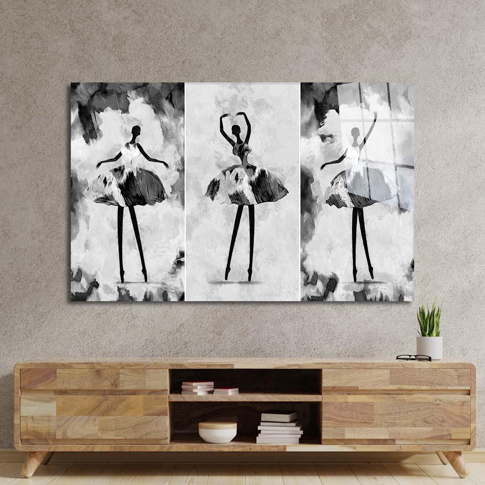 Trio of Ballerina Silhouettes Glass Wall Art