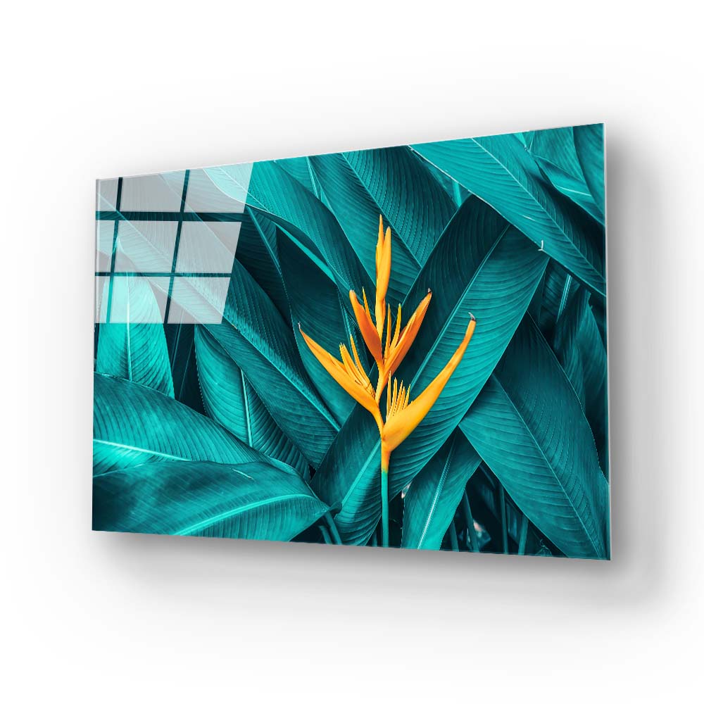 Tropical Leaves Colourful Flower Glass Wall Art