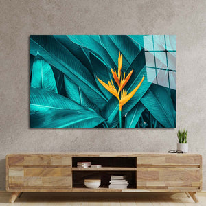 Tropical Leaves Colourful Flower Glass Wall Art
