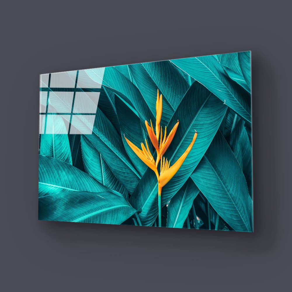 Tropical Leaves Colourful Flower Glass Wall Art
