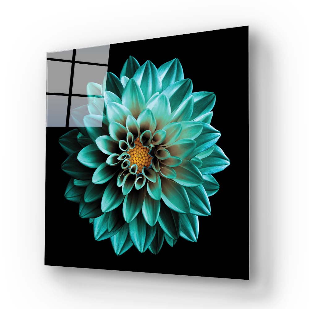 Turquoise Dahlia Glass Wall Art