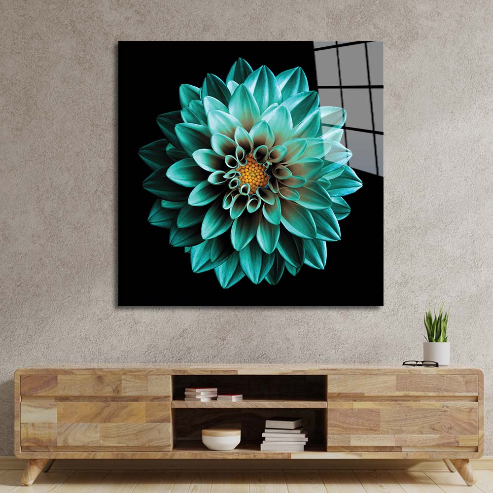 Turquoise Dahlia Glass Wall Art