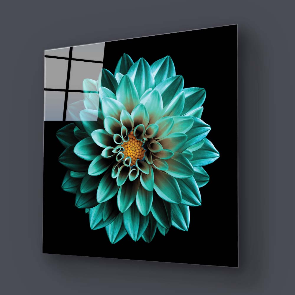 Turquoise Dahlia Glass Wall Art