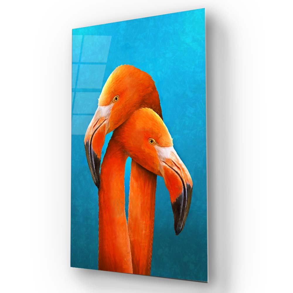 Two Orange Flamingos Painting Glass Wall Art