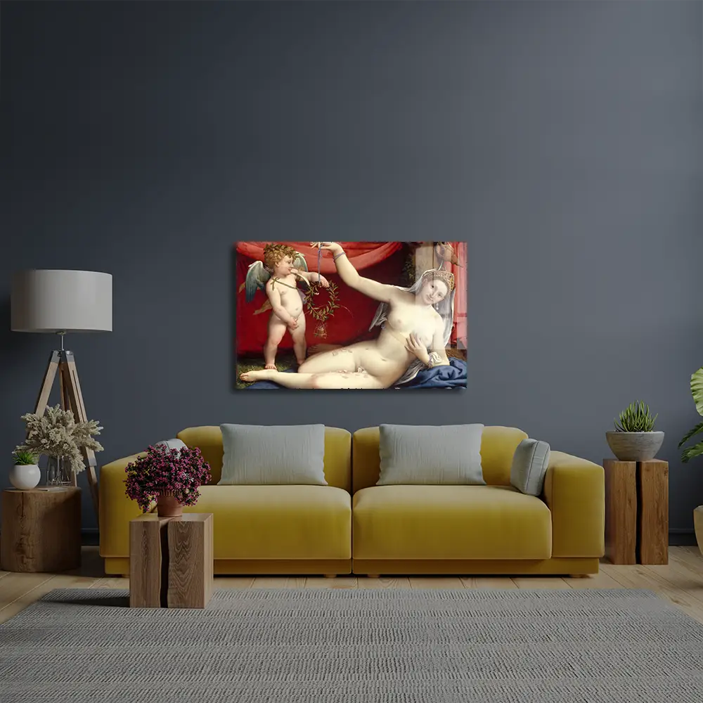 Venus Cupid Italian Renaissance Glass Wall Art