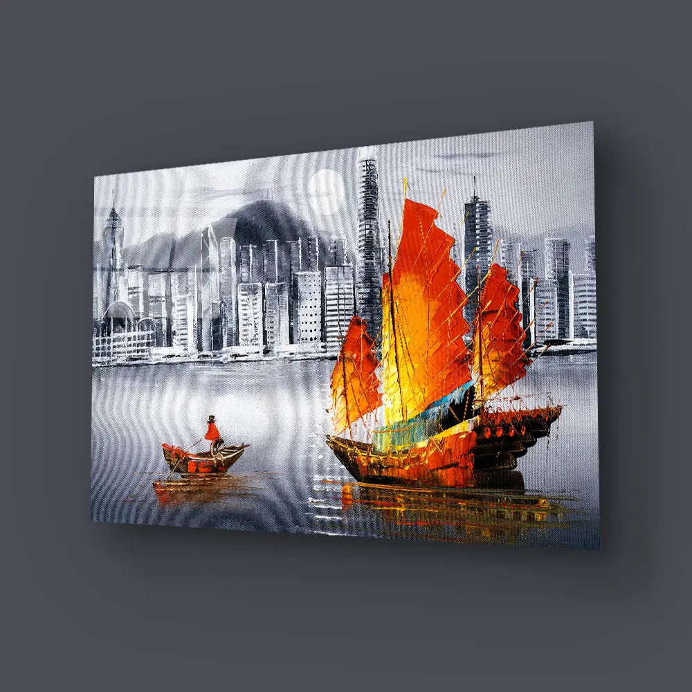 Victoria Harbor Hong Kong Glass Wall Art