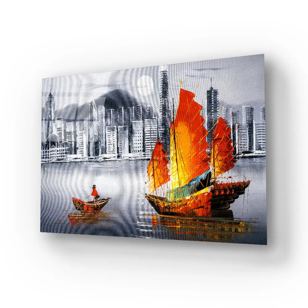 Victoria Harbor Hong Kong Glass Wall Art