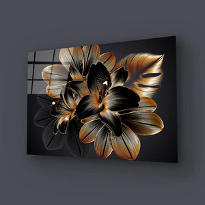 Vintage Luxury Seamless Floral Background Golden Lilies Flower Glass Wall Art