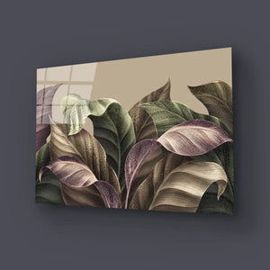 Vintage Tropical Green Brown Leaves Glass Wall Art