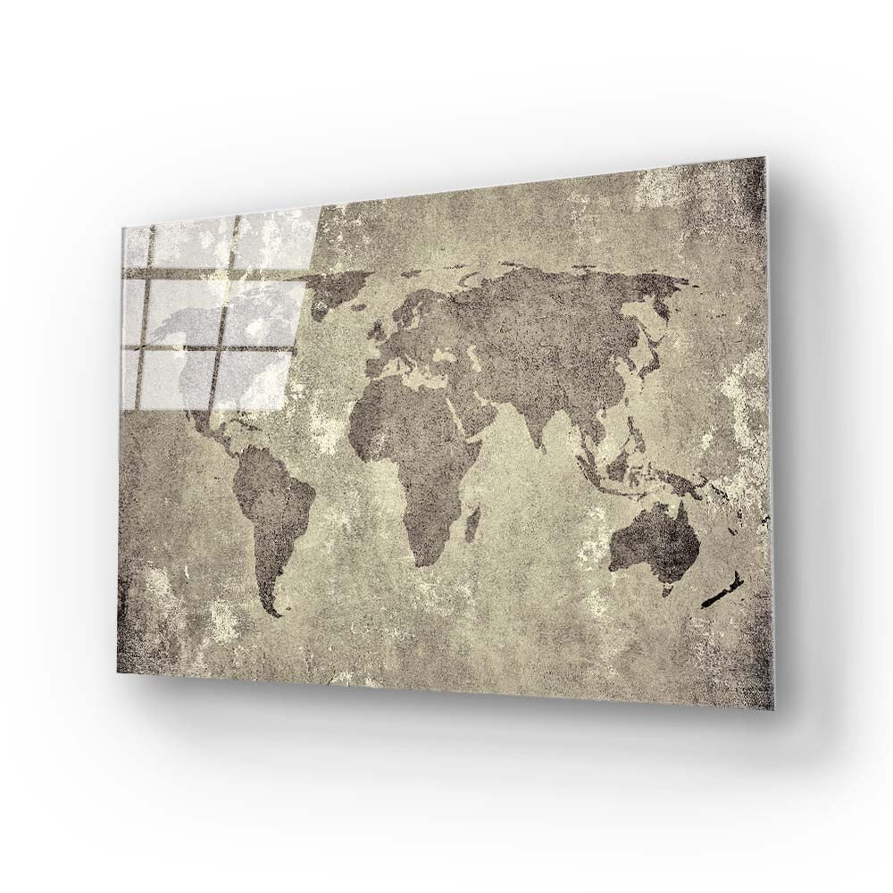 Vintage World Map Glass Wall Art