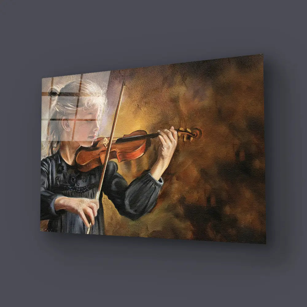 Violin Player Torn Edges Glass Wall Art